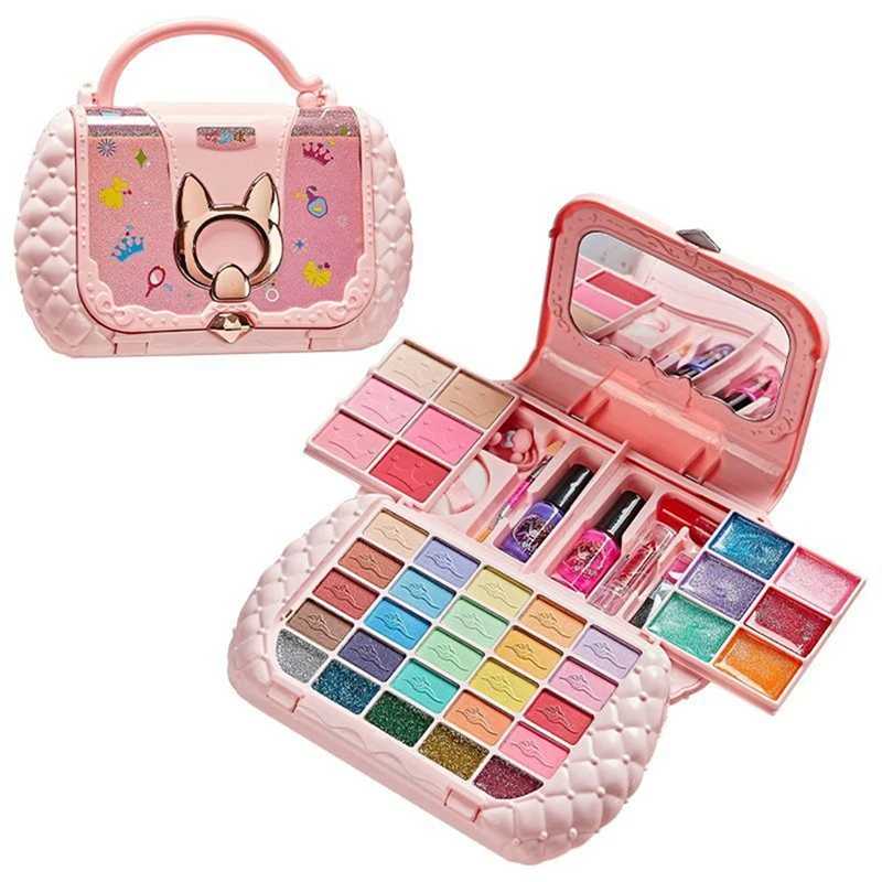 Kids Beauty Toys Makeup Kit Little Bag Washable Pretend Play Cosmetic Set Toys With Mirror Non-Toxic & Safe