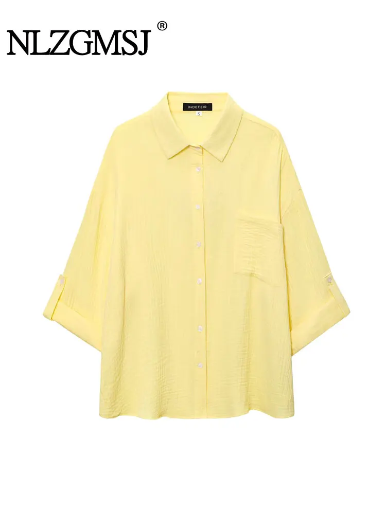 

NLZGMSJ 2025 Women's Shirts & Blouses Fashion Long Blended Roll Sleeve Casual Blouse Long Sleeved Woman Tops