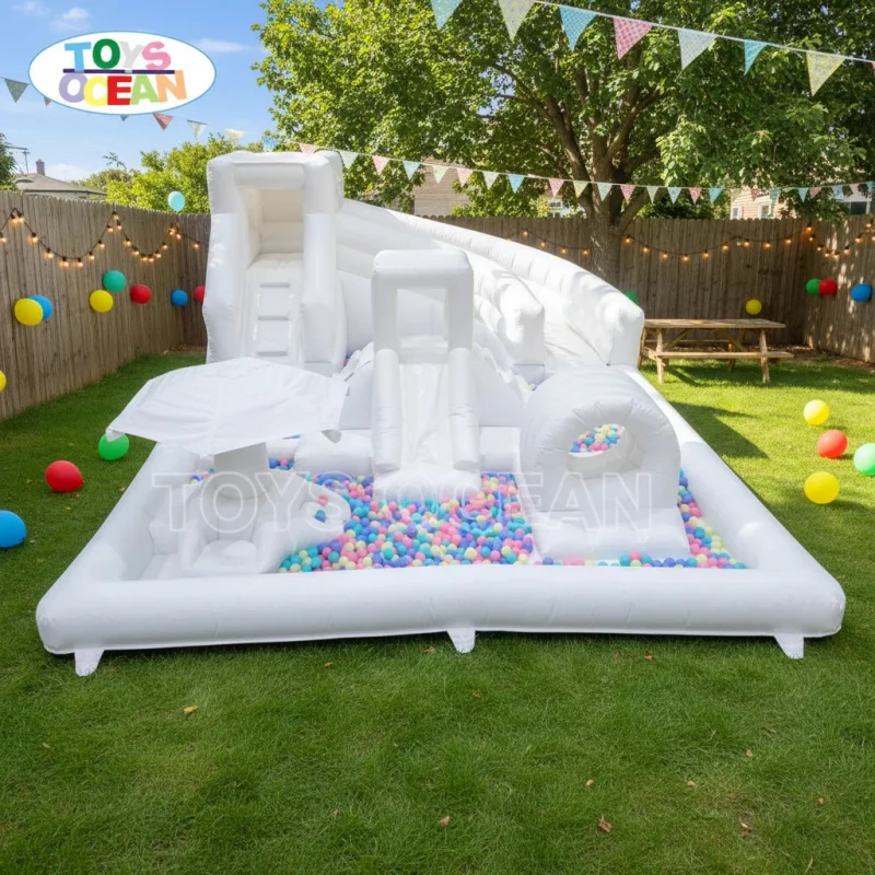 Cool Summer Combo Water Park Play Equipment Inflatable Splash Pad Soft Play Ball Pit Slide for Kids' Playground