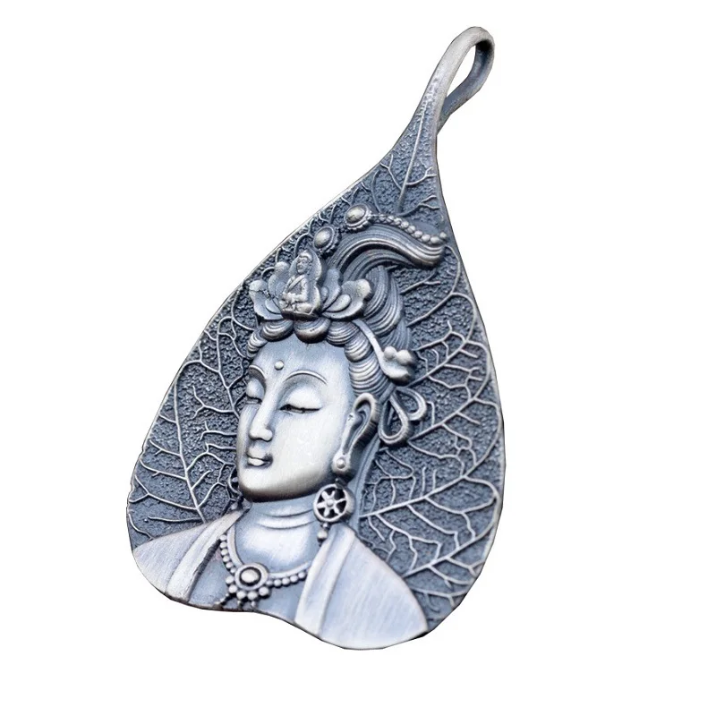 Unibabe 925 Sterling Silver Handmade Buddha Leaf Shape Pendant Jewelry (FGL)