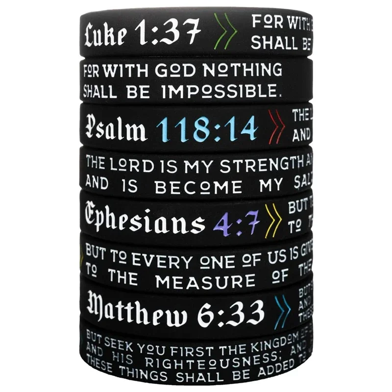 1 Pcs Christian Bible Verse Luke Psalm Ephesians Matthew Wristbands Silicone Bracelets