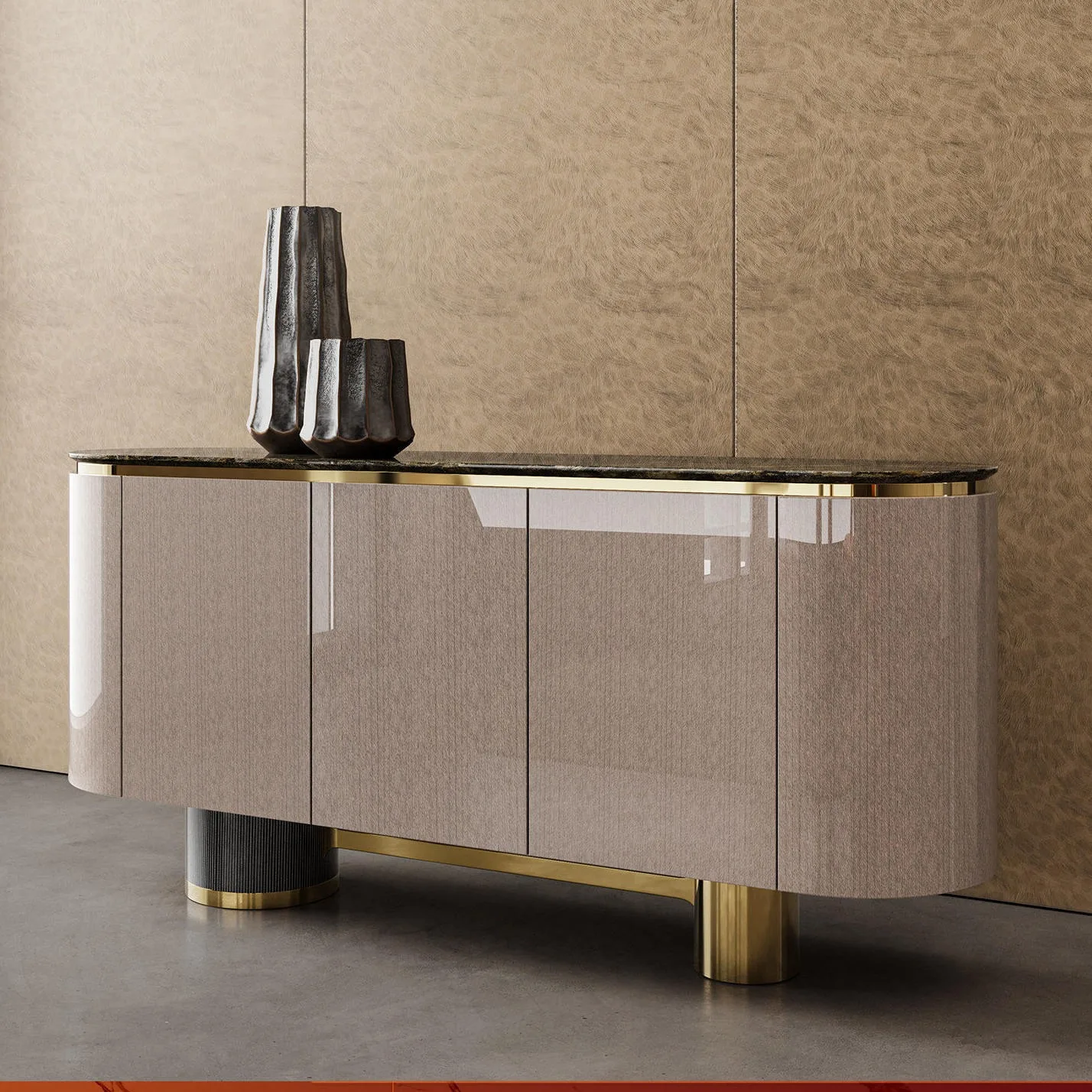 Luxury modern stone sideboard storage cabinet, high-end villa entryway cabinet, large apartment wall cabinet.