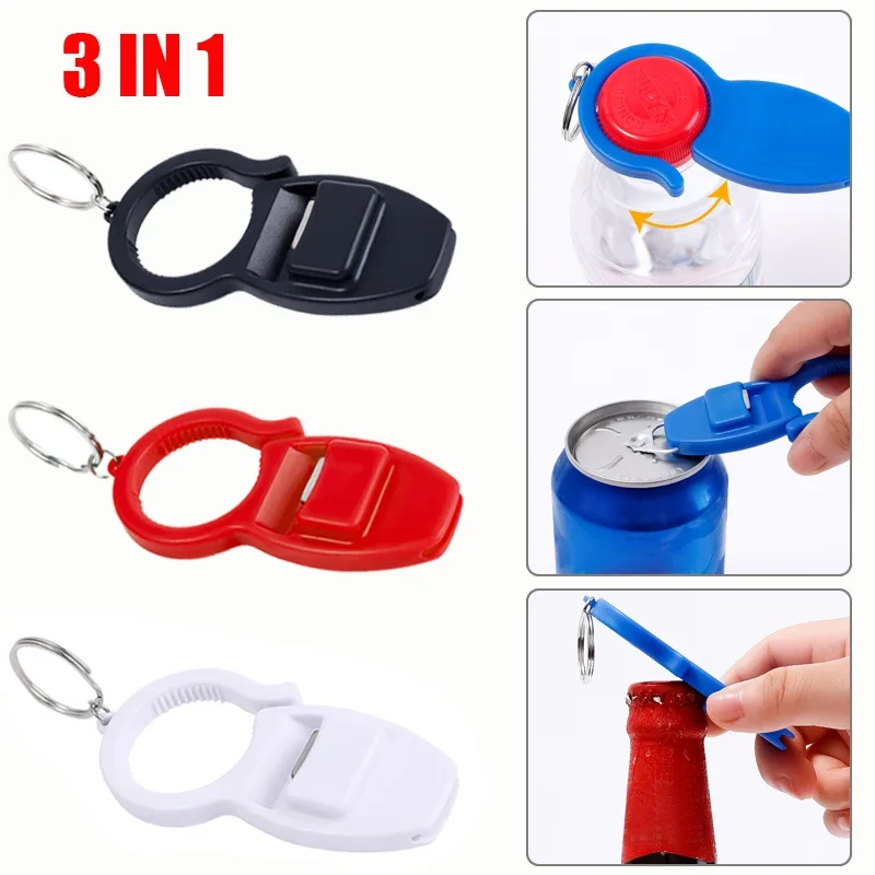Multi-purpose Portable Bottle Opener Keychain Plastic 3 in 1 Wine Beverage Can Opener Wedding Party Kitchen Gadgets Accessories
