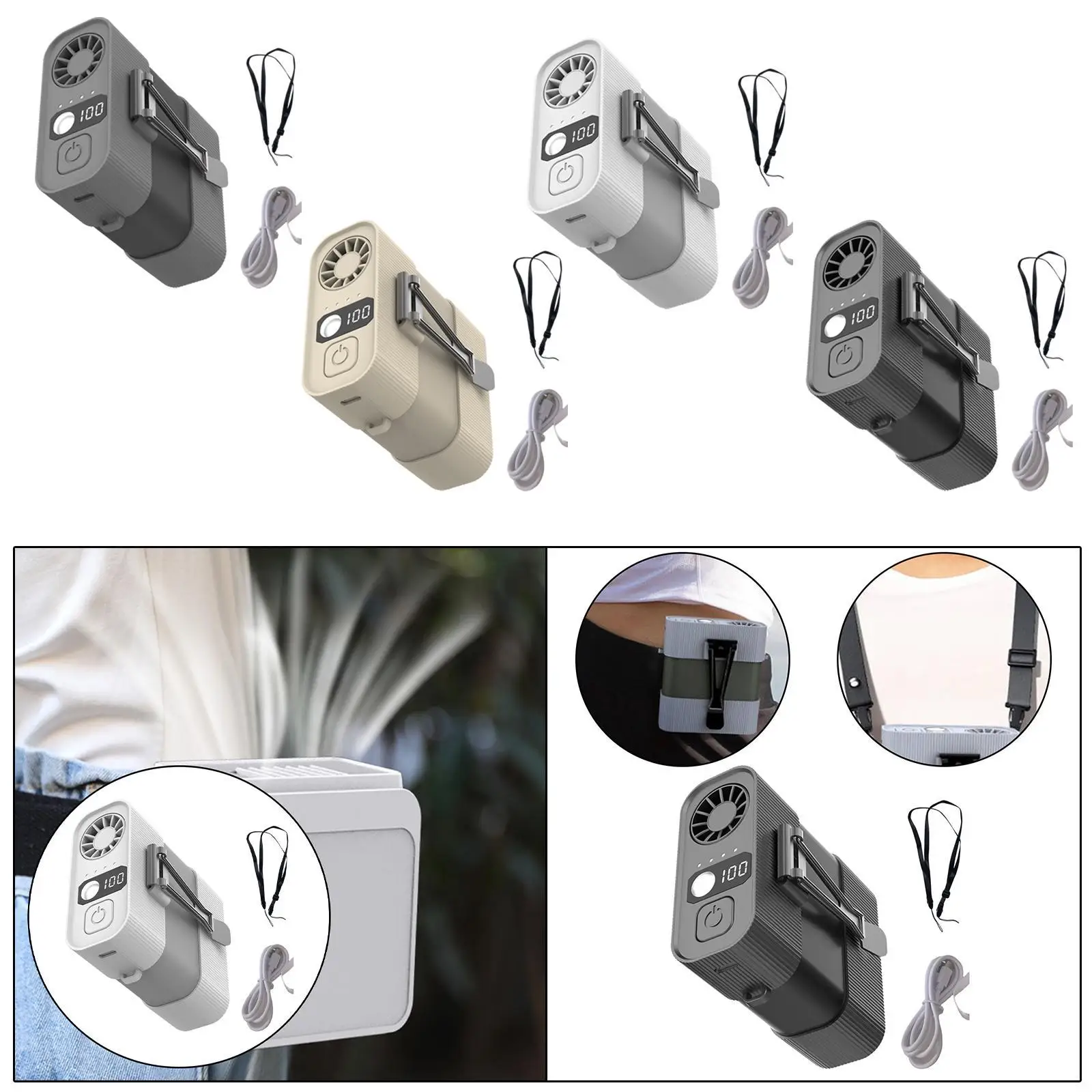 Ventilatore in vita Potente ventilatore personale ricaricabile tramite USB Ventilatore portatile tascabile portatile per zaino in spalla Trekking Escursionismo Arrampicata Campeggio