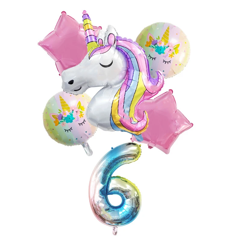 Juego de globos unicornio de 32 pulgadas de lámina digital Globo de helio fiesta de cumpleaños de la niña vajilla decorada bola de ducha de bebé