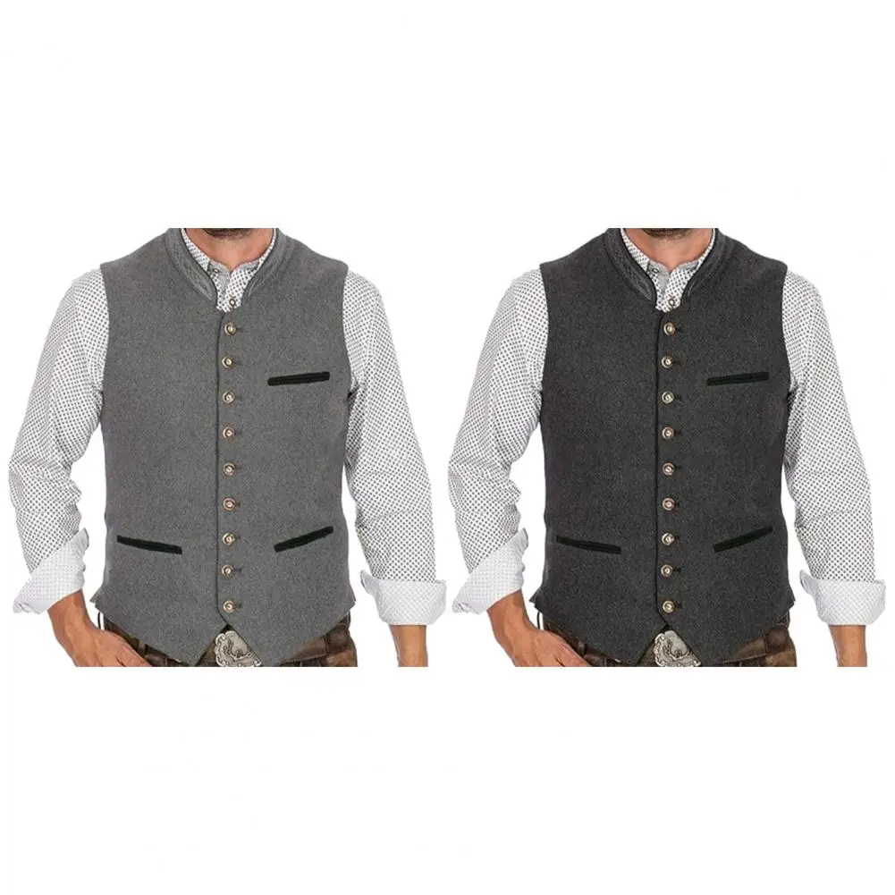 Men Oktoberfest Vest, Traditional Costume Waistcoat, Stand-Up Retro Sleeveless Jacket for Wedding Holiday Party