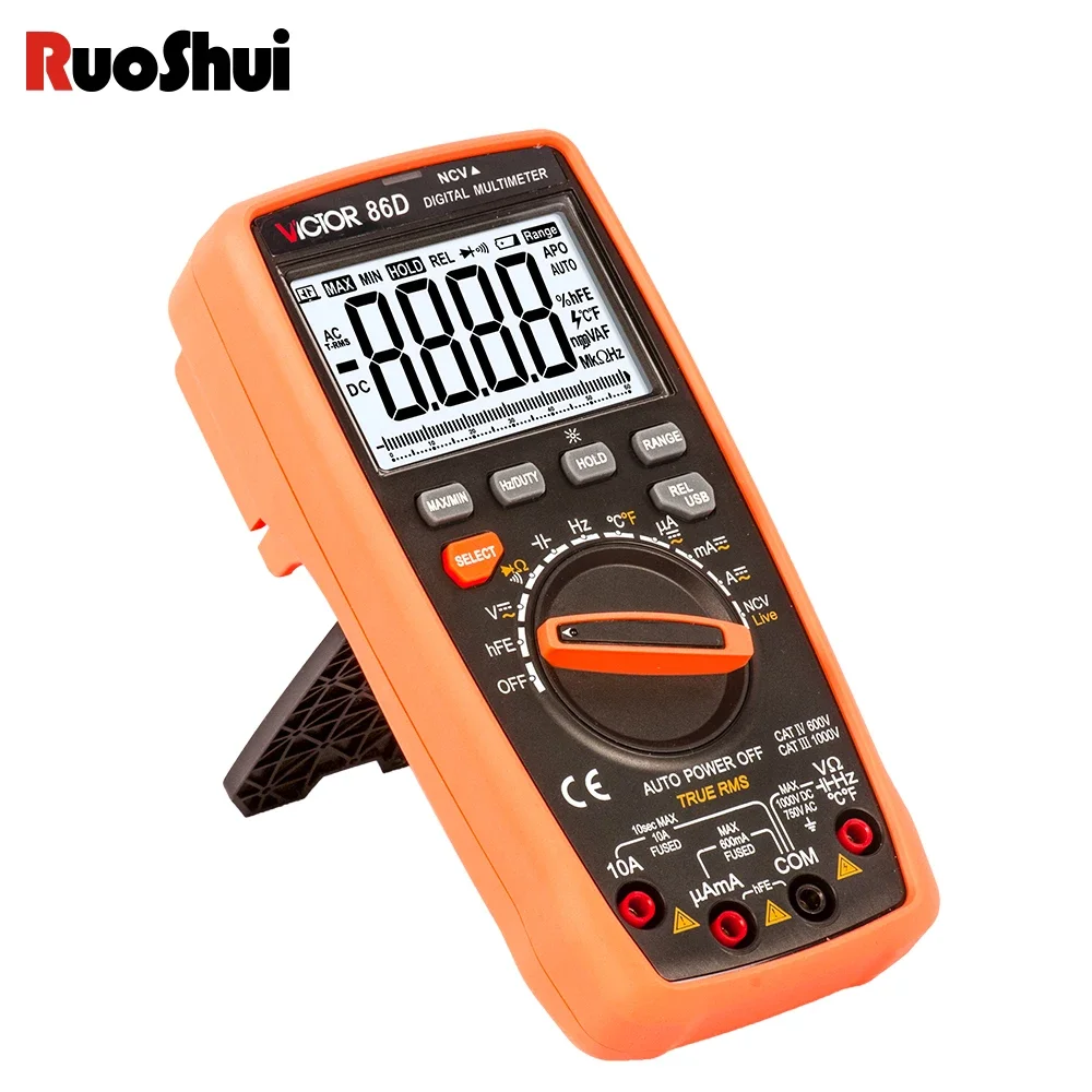 RUOSHUI 86 Digital Multimeter 22000 Counts Auto Range New Temperature Frequency Capacitor USB Tester Connect Transfer Polymeter