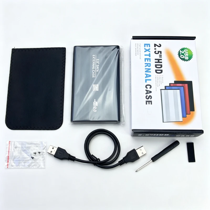 Hot Selling 2.5 Inch HDD Externo Enclosure Case Metal External Storage Box For Sata To USB 2.0 Hard Drive Disk With USB Cable