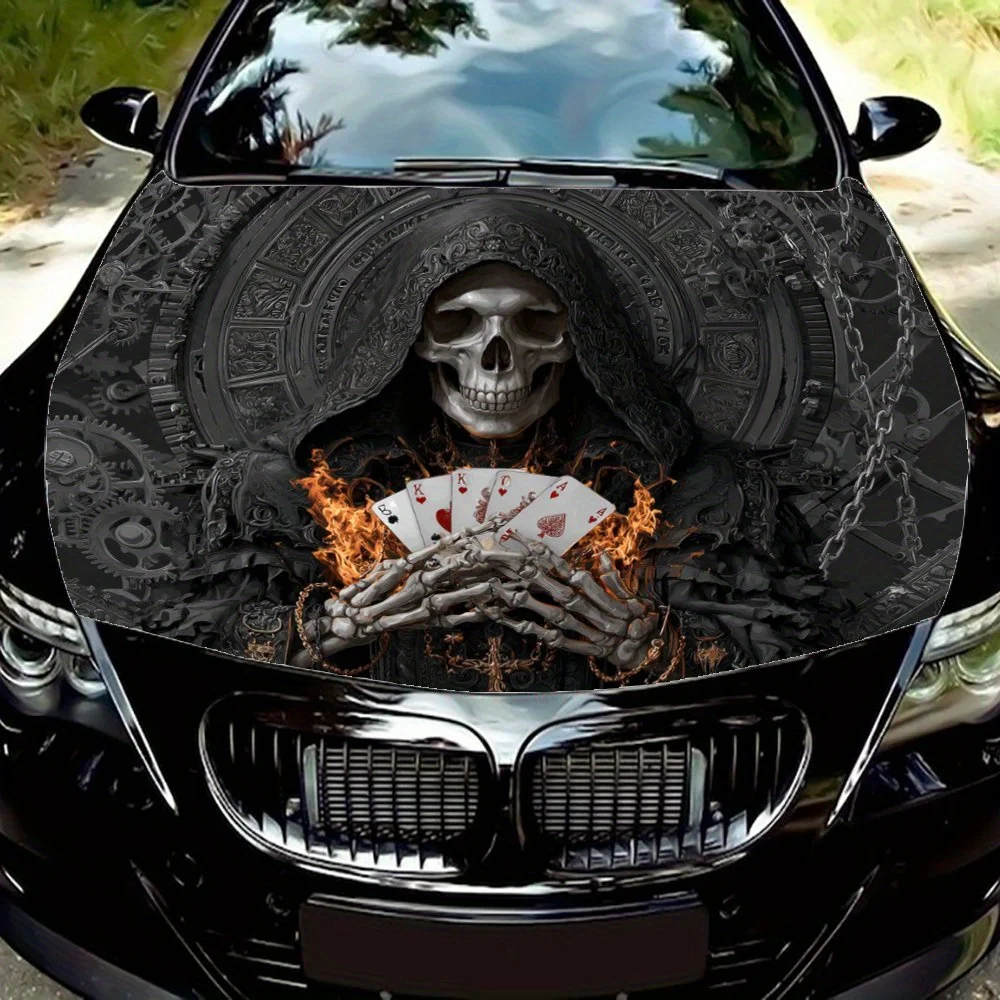 

Череп с игральными картами и виниловыми обертками для пожарных автомобилей — подходит для большинства капотов двигателя, конструкций без пузырьков, водонепроницаемость, очистится и совместно