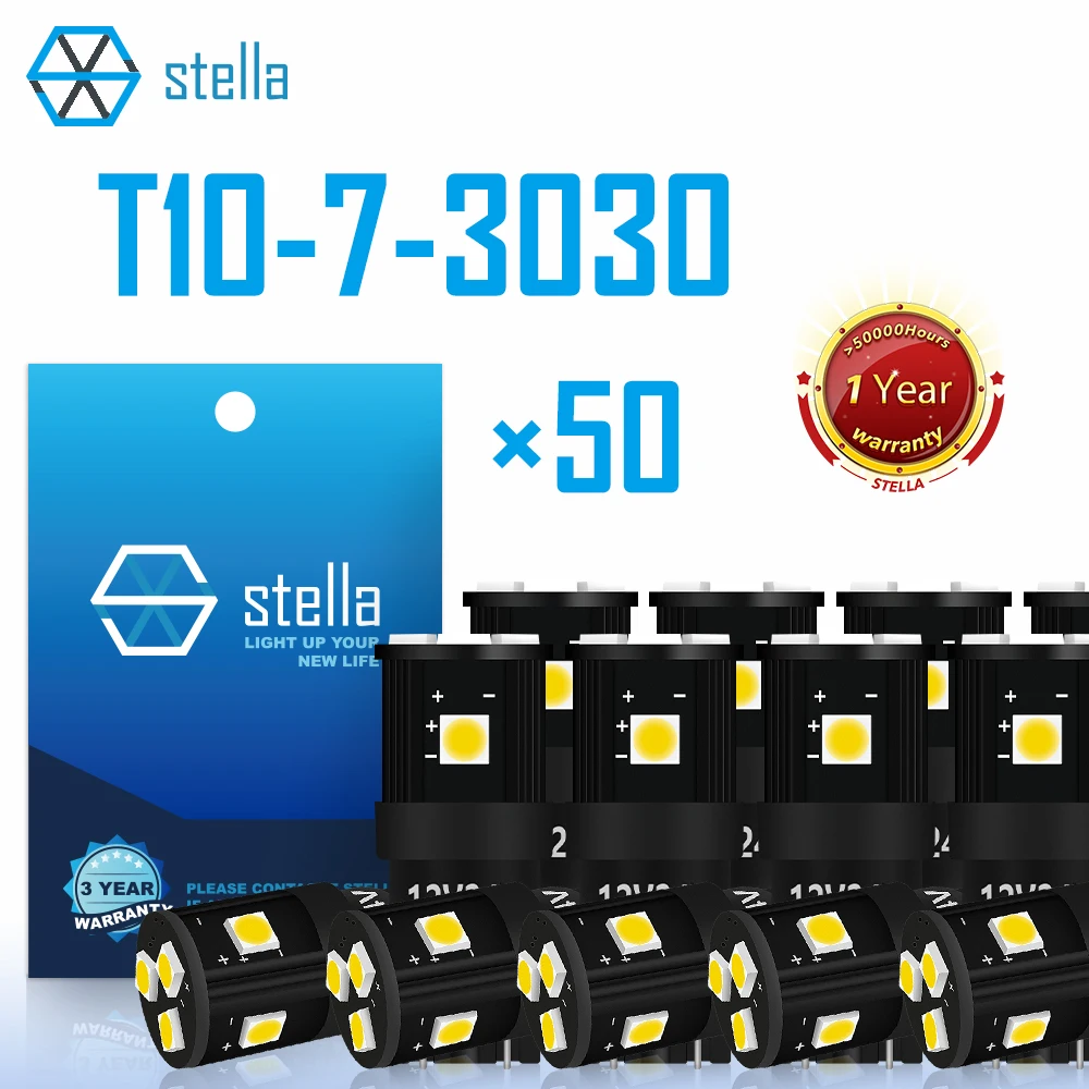 

Stella 50ps LED Canbus Bulb T10 W5W 194 White Ice Blue for 12/24V car interior Lamp Clearance Light Door Lamp for Cars/Trucks...