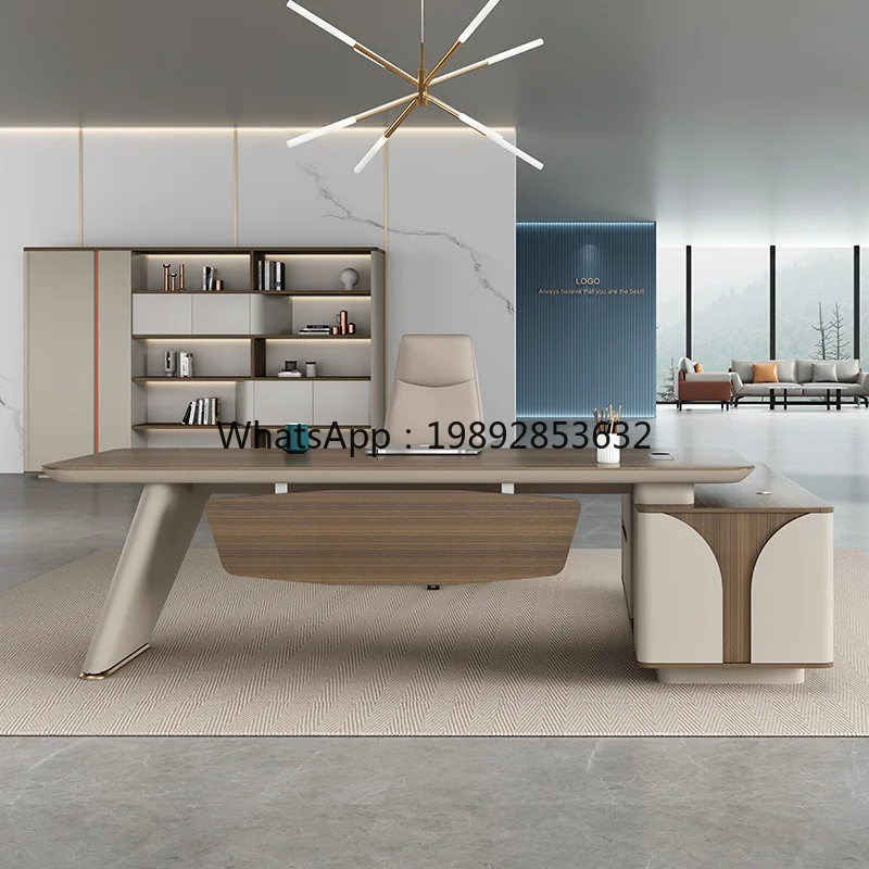 LYY Office Desk Simple Modern Executive Manager Desk and Chair Set Light Luxury Lacquer High-end  Office Furniture