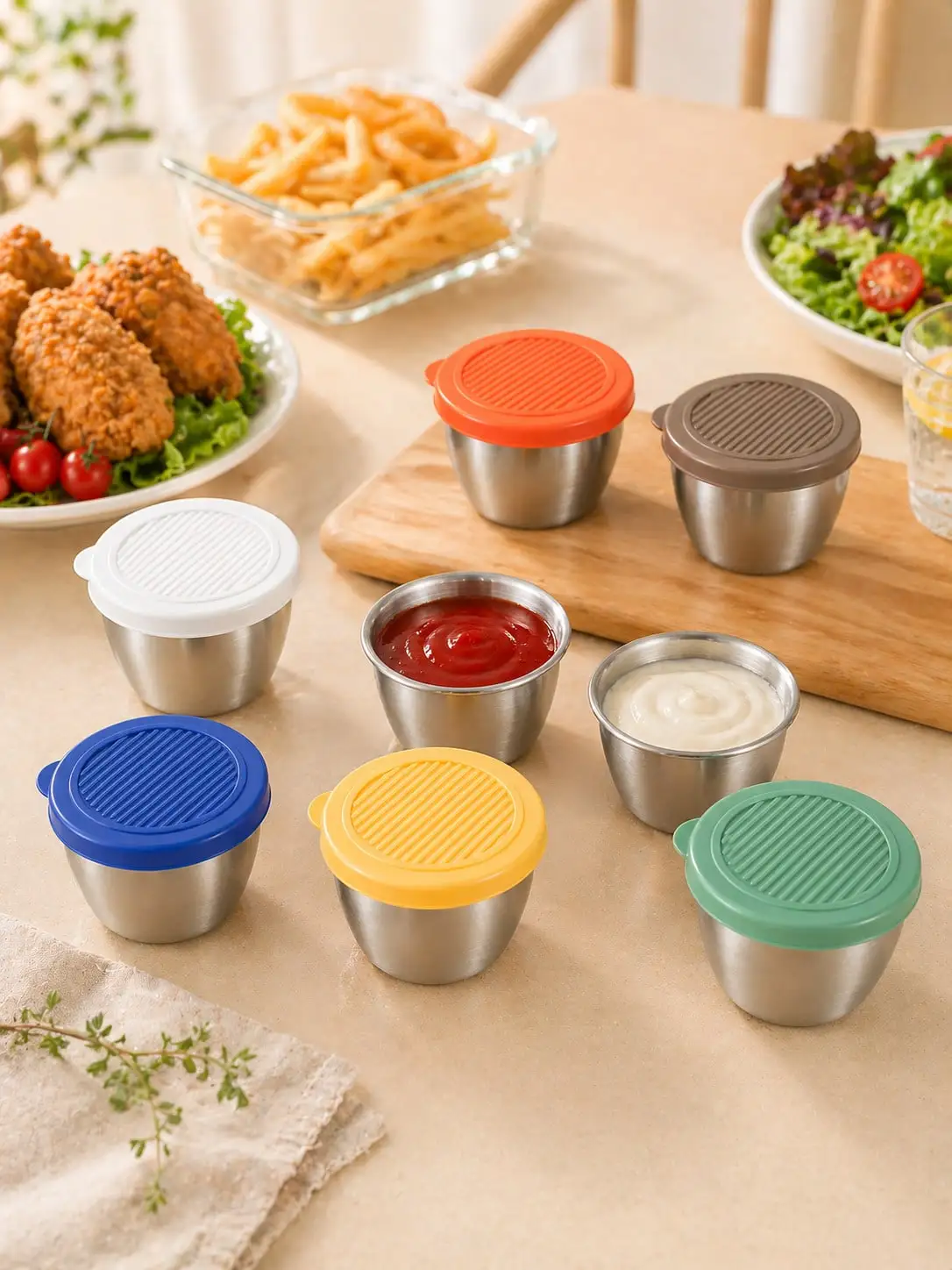 6PCS 2.7oz Sauce Cups With Lids, Stainless Steel Mini Condiment Containers For Dips, Lunch Box, Leak Resistant, Random Color sh260501033616849112509