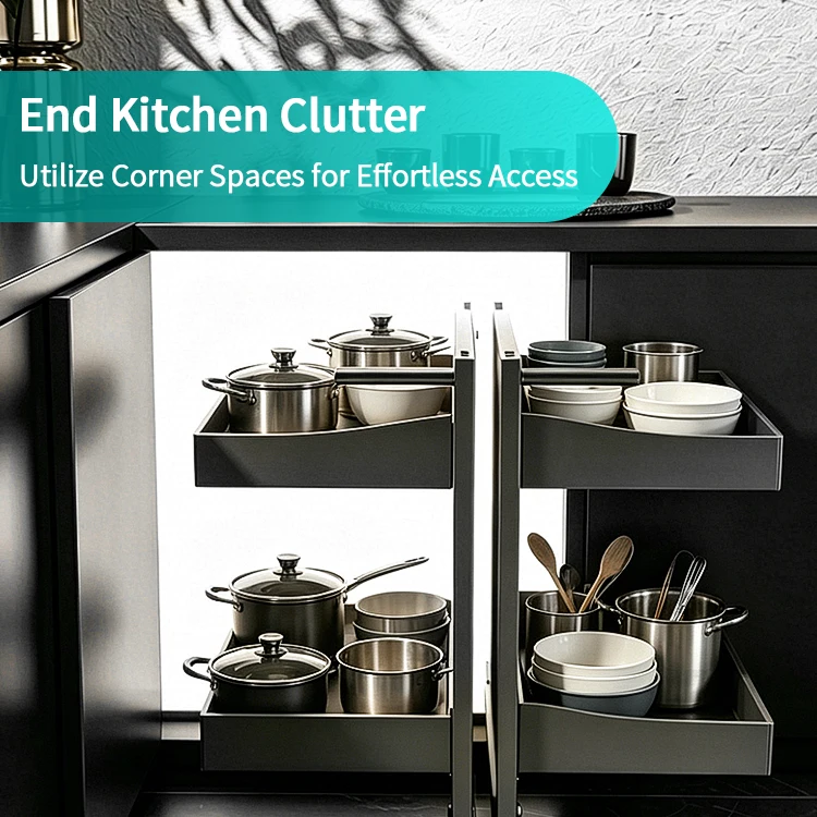 Custom Hydraulic Soft Close Pull Out Corner Basket For Kitchen Blind Cabinet Pot And Pan Storage Arrangement