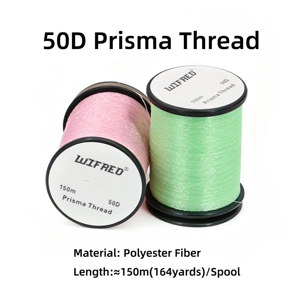 50D Prisma Thread Fly Tying Thread, High Gloss Fine Wire Binding Thread for Making Nymph Dry Wet Flies Streamer Lure ,150M/Spool