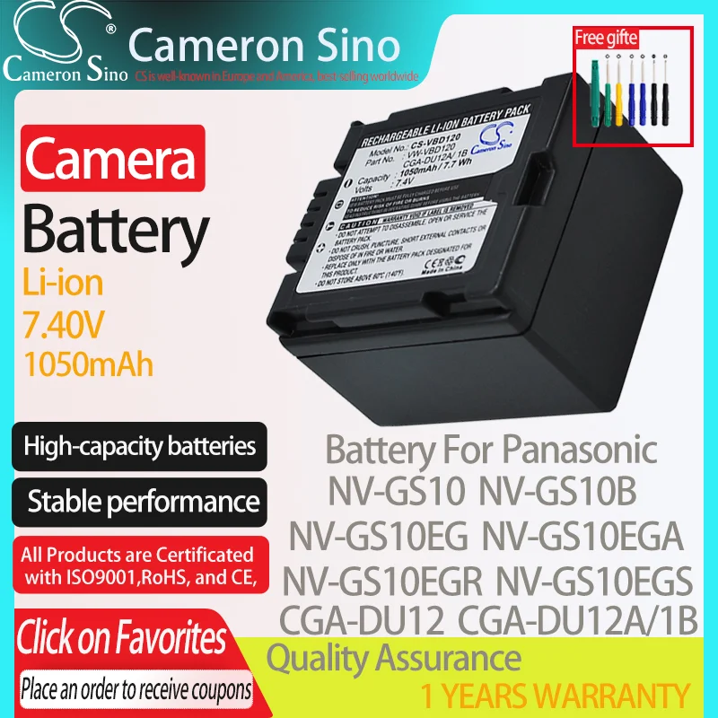 CameronSino Battery for Panasonic NV-GS10 NV-GS10B NV-GS10EG NV-GS10EGA NV-GS21 fits Panasonic CGA-DU12 Digital camera Batteries