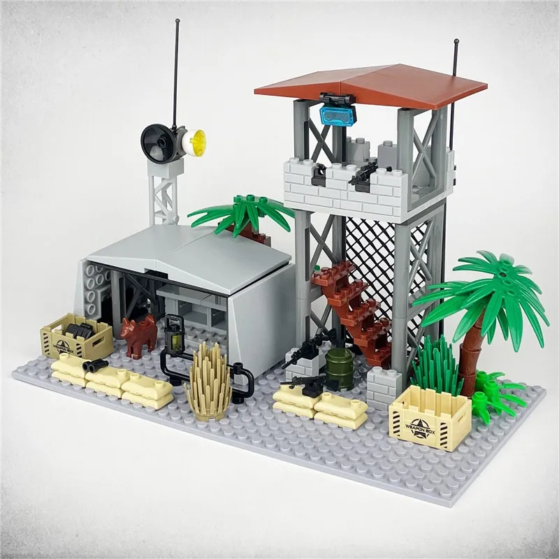 MOC City Military Guard Tower Building Blocks Field Command Post Bricks Toys for Children Boys Thanksgiving Day