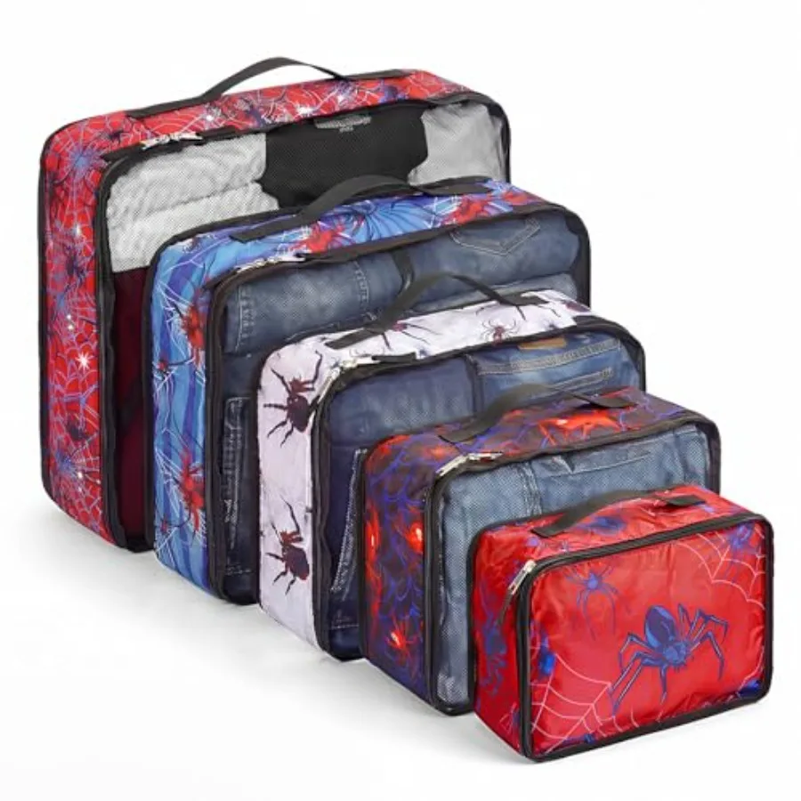 

5 Pcs Spider Packing Cubes Set for Travel Luggage Organizer in Black for Adults Trips Holidays Hiking Camping Cruise