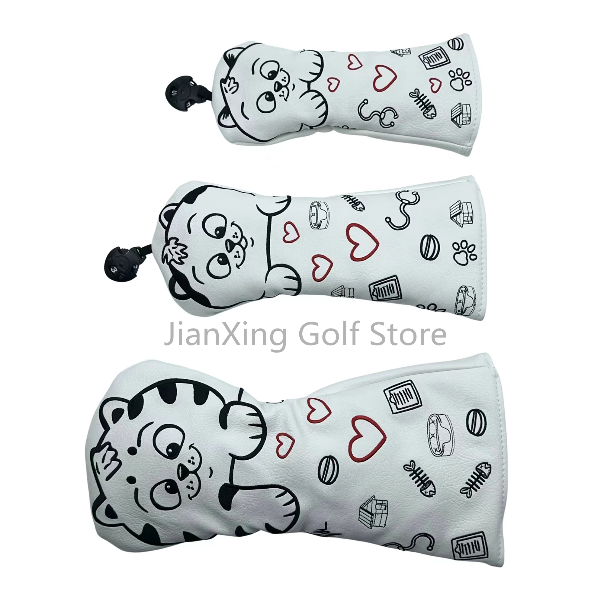 Golf kitten pattern Head cover Driver Head Covers Fairway Wood Head Covers Hybrid Head Covers Pu Leather