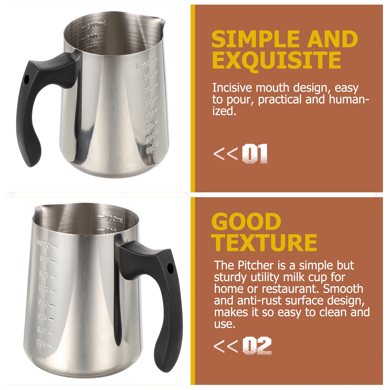 

Milk Stainless Steel Cup Frothing Pitcher Handheld Household Steaming Creamer Multi-function