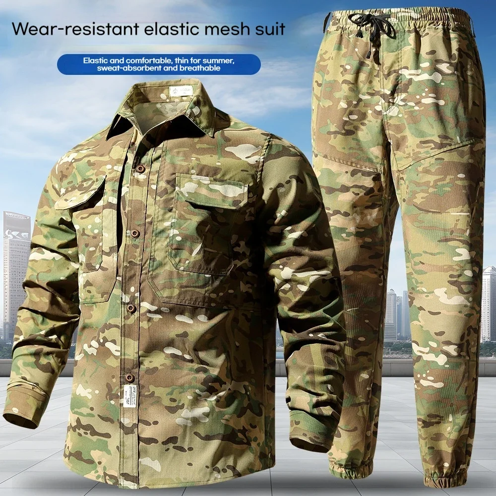 Summer Quick Dry Elastic Lightweight Long Sleeve Workwear Breathable Sweat Absorbent Maintenance Uniform Casual Suit Set