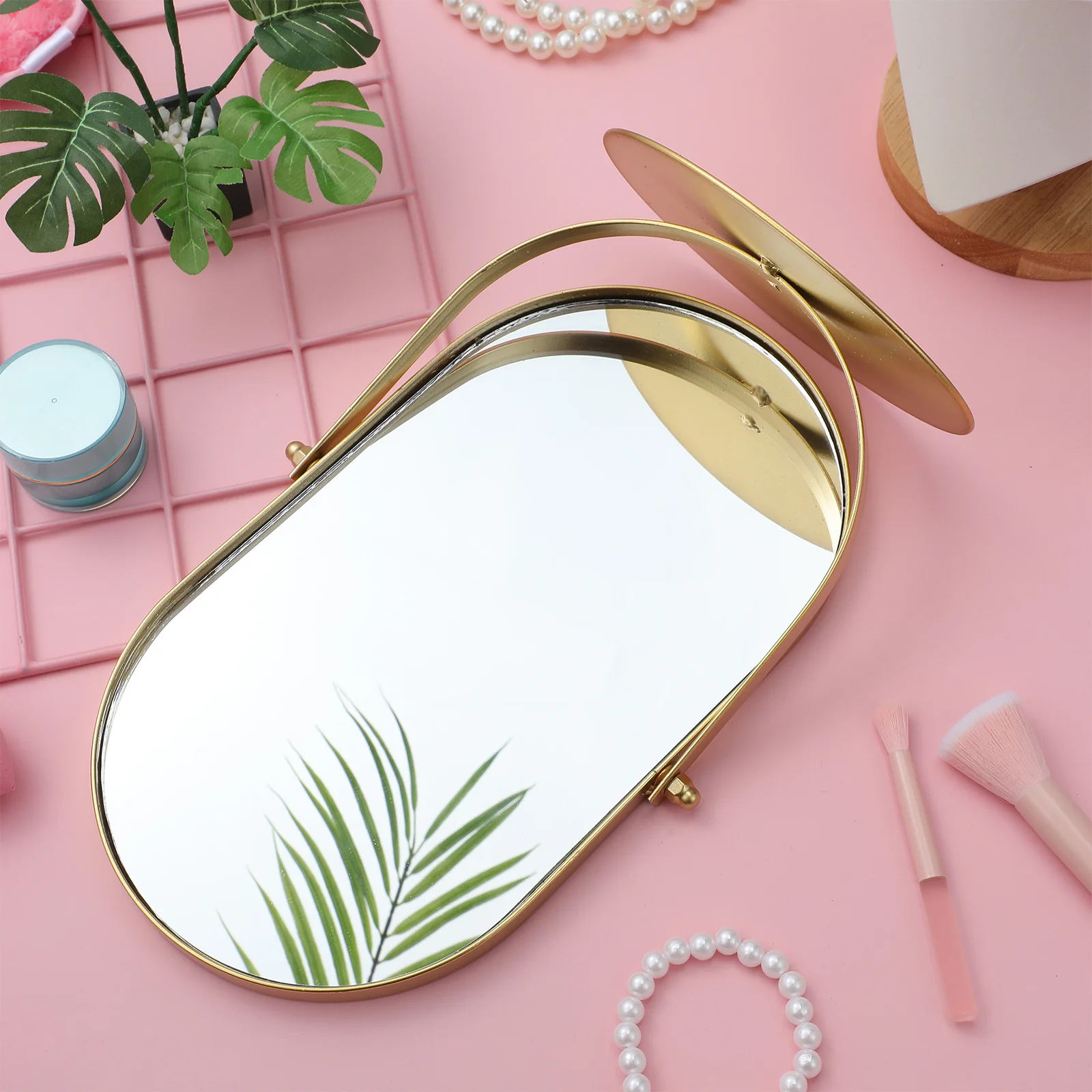 

Vintage Metal Makeup Mirror Small Desk Vanity Tabletop Mirror for Bedroom Bathroom Travel Decor Office Mirror,