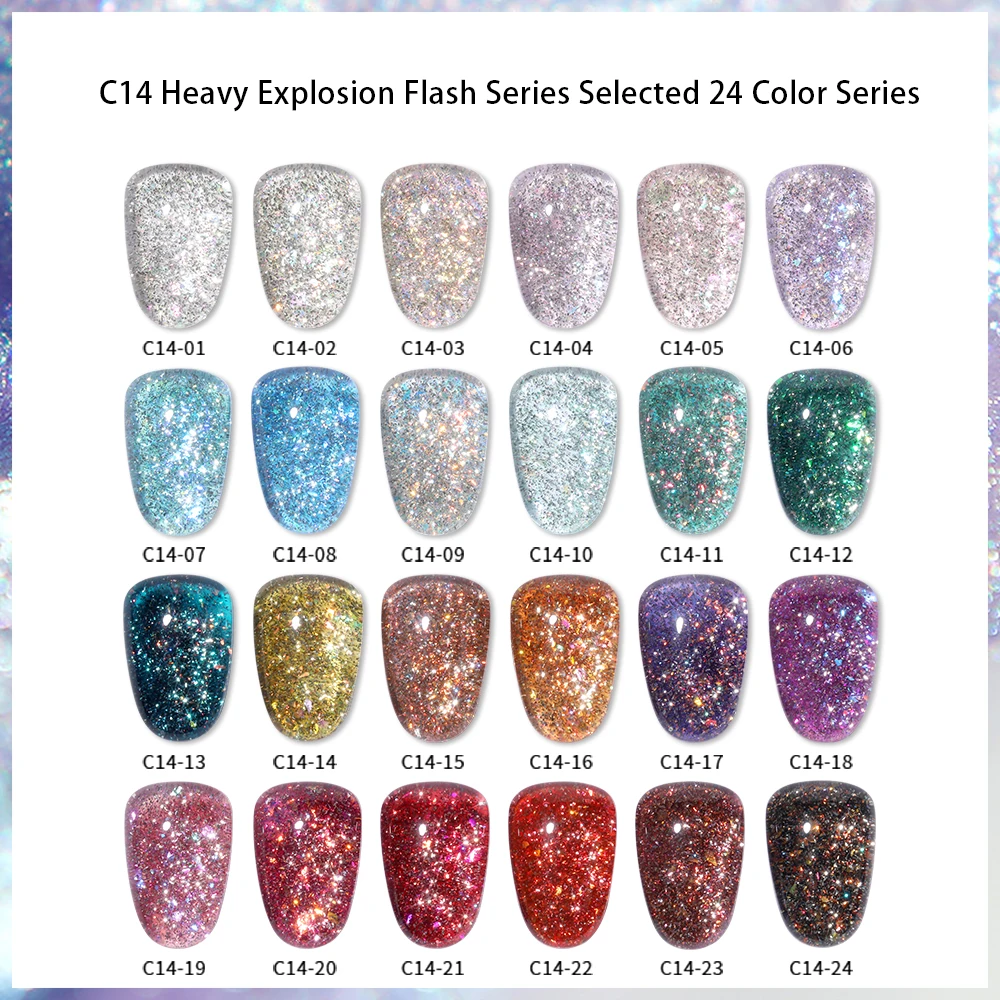 Vendeeni 24 Farben High Density Glitter Nagelgelpoliermittel Explosive Flash Nail Art Gel Lack Funkelnder UV Soak Off Gel Lack