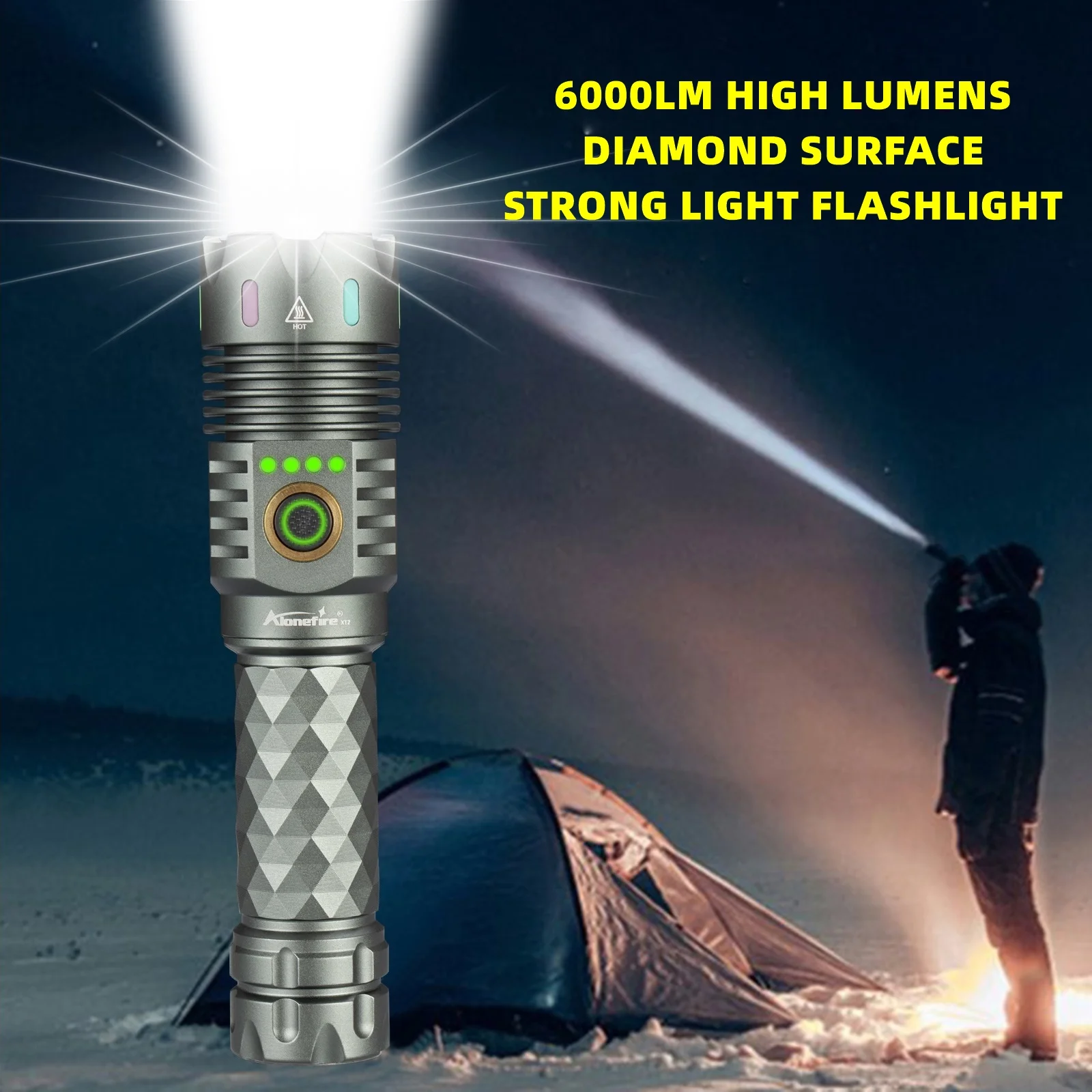 60w 6000Lumens 21700 LED Flashlight Powerful Magnet Tail Tactical Torch Safety Lock Hand Lantern For Camping Hiking Fishing