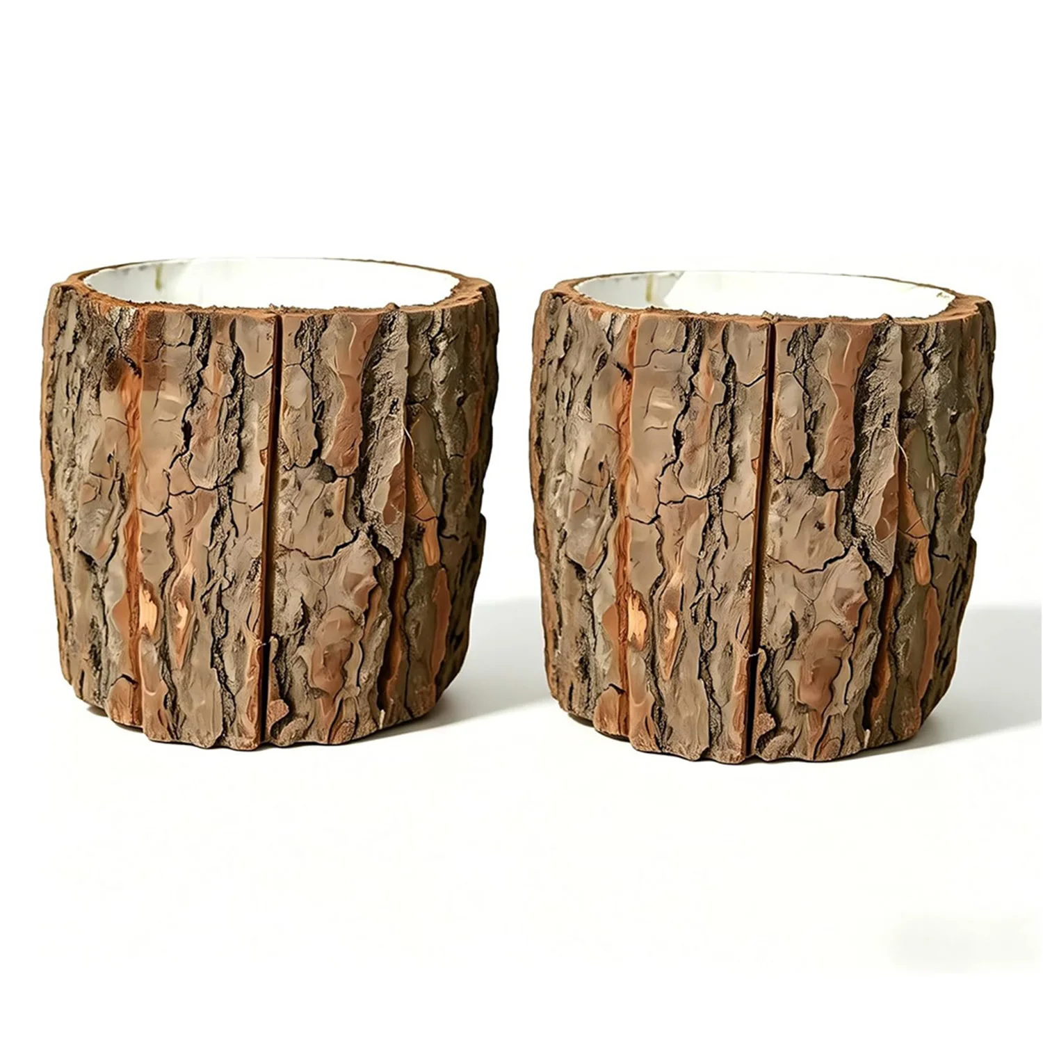 Resin Imitation Wood Plant Pot Vintage Round Decorative Flower Pot For Indoor Fake Tree Bark