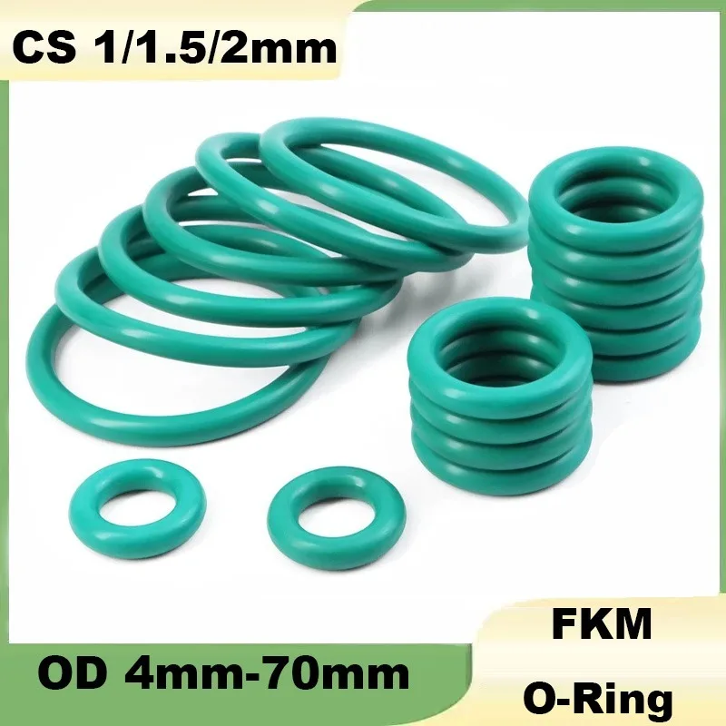 FKM Fluorine Rubber O-Ring CS 1/1.5/2mm Thickness OD 4mm-70mm Green O-Rings Sealing Gasket Oil Resistant Acid & Alkali Resistant