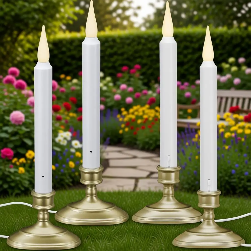 

LED Electric Window Candles with Sensor Dusk to Dawn, Warm White, USB Low Voltage Adapter, 4 Pack Pewter
