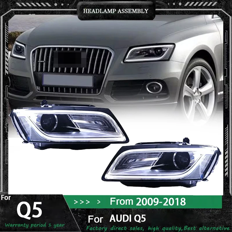 

Стайлинг автомобиля фары для Audi Q5 2009-2018 до высокого стиля, полностью светодиодные DRL, динамические сигнальные фары, биксеноновые фары, аккумулятор