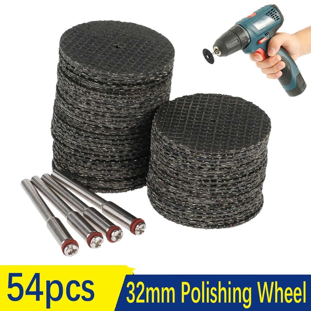 54pcs  Abrasive Cutting Disc 32mm With Mandrels Grinding Wheels For Dremel Accesories Metal Cutting Rotary Tool Saw Blade