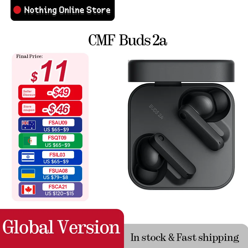 CMF Buds 2a グローバル版 Bluetooth 5.4 最大31時間再生 12.4mmドライバー 42dB ANC 4HDマイク IP54