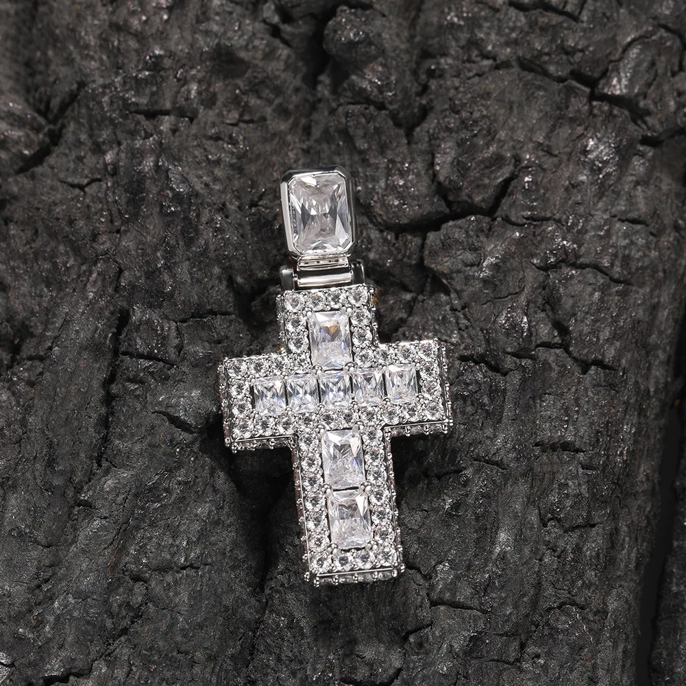 

Unique Big Zircon Cross Iced Out Bling Pendant Necklace Mirco Pave Prong Setting Rock Rapper Fashion Hip Hop Jewelry BP240