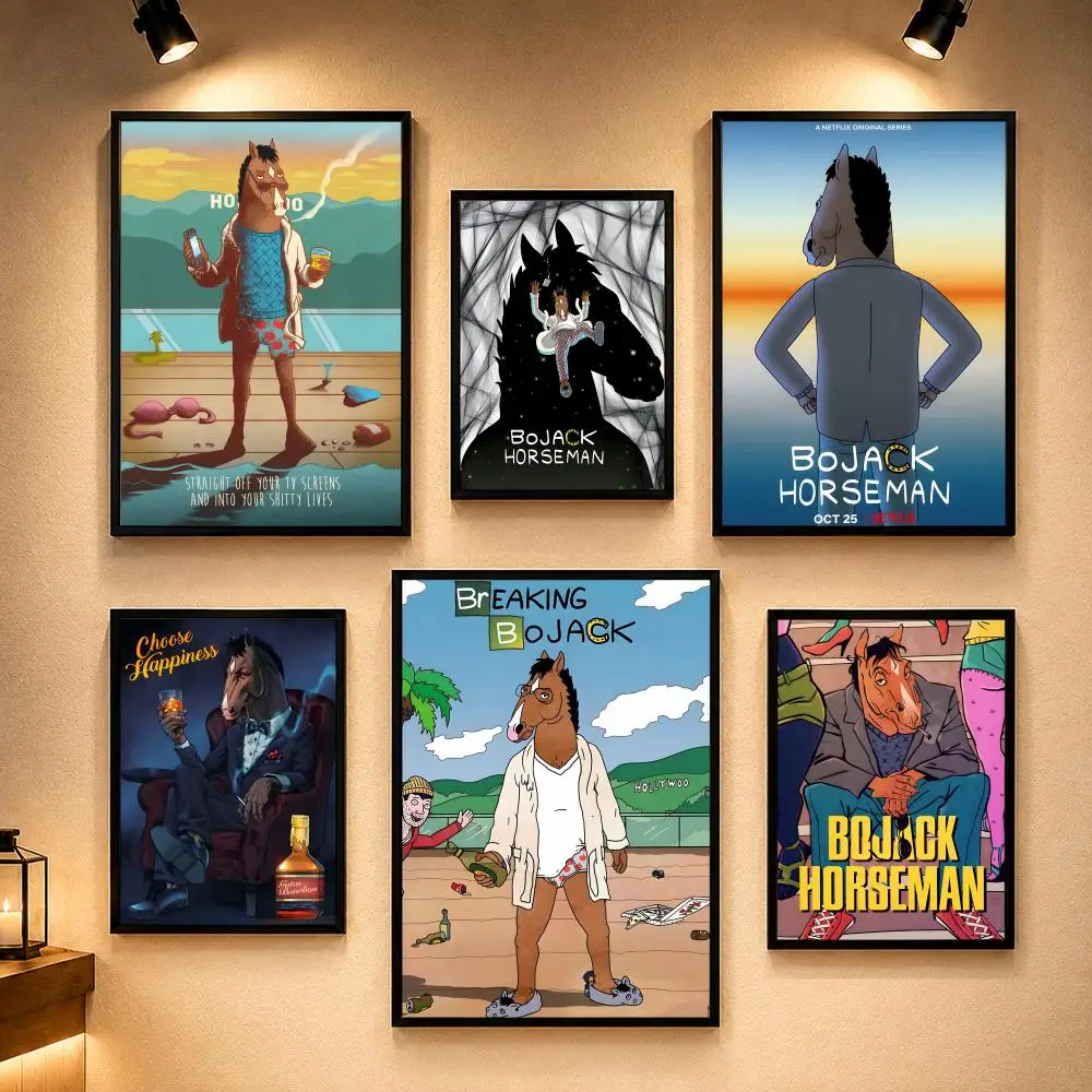 Adult Cartoon B-BoJack HorsemanS Poster Vintage Retro Anime Poster Stickers Peel and Stick Wall Art Home Decor