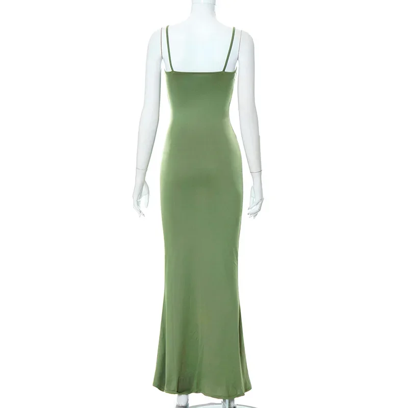 Frisse zomer eenvoudige groene slim fit sexy jarretel lange jurk nieuwe elegante mouwloze veelzijdige casual trui jurk voor dames