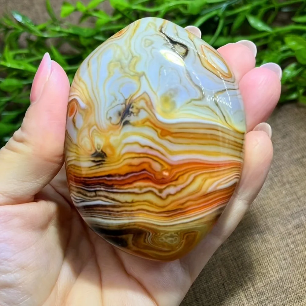 Large Size Natural Silk-Wrapped Agate Crystal Quartz Stone Polished Smooth Oval Meditation Gemstone Spiritual Tabletop Decor
