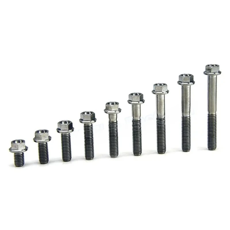 Fotografia 6: 1 peça parafuso de titânio prateado m6 m8 x 10/15/20/25/30/35/40/45/50/55/60mm cabeça de flange hexagonal externo parafuso de cabeça sextavada material gr5