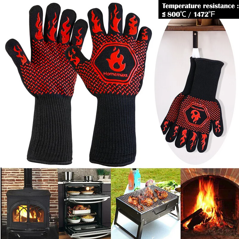 HOMEMAXS A Pair of BBQ Gloves 800℃/1472℉ Heat Resistant Grill Gloves Silicone Gloves Anti-scald Insulated Gloves for Barbecue