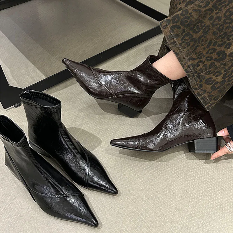 

2025 Winter New Brand Women Ankle Boots Fashion Yellow Pointed Toe Short Boots Thin High Heel Outdoor Dress Pumps New Boots