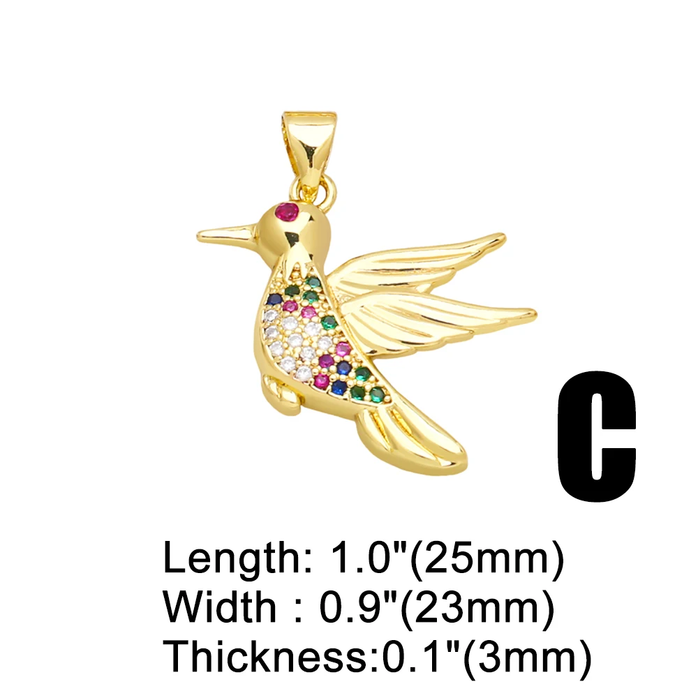 OCESRIO Multicolor Crystal Hummingbird Pendant for Necklace Copper Gold Plated CZ Animal Amulet Jewelry Making Component pdtb049