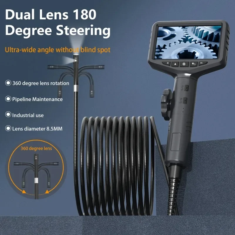 5-inch IPS Color Screen Endoscope Two-Way Single&Dual Lens Waterproof Inspection Borescope Rigid Cable for Check Car