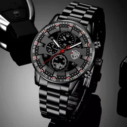 2023 Mens Watches Fashion Luxury Men Black Stainless Steel Quartz Wristwatch Man Business Casual Leather Watch relogio masculino