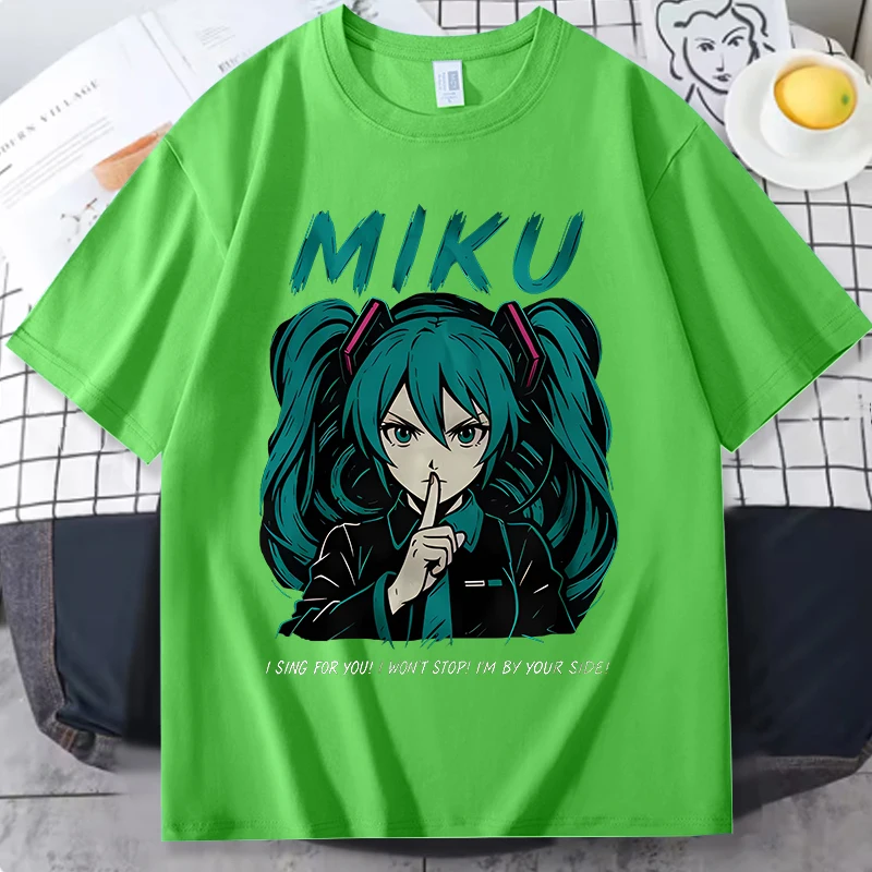 Kawaii Hatsune Miku Women T Shirt Cartoon Print Short Sleeve Loose Tops Summer Harajuku Style Tees Female Daily Basic Clothes