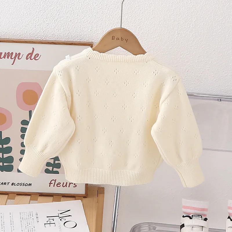 Spring Autumn New Children\'s Versatile Knitted Coat for Girl Baby Warm Cardigan Cute Rabbit Bow-tie School Outer Sweater HY07251