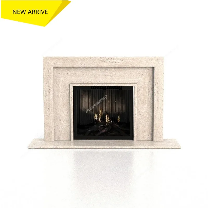 M138 natural marble fireplace designer villa living room against the wall stone carving fireplace frame travertine decorative ca