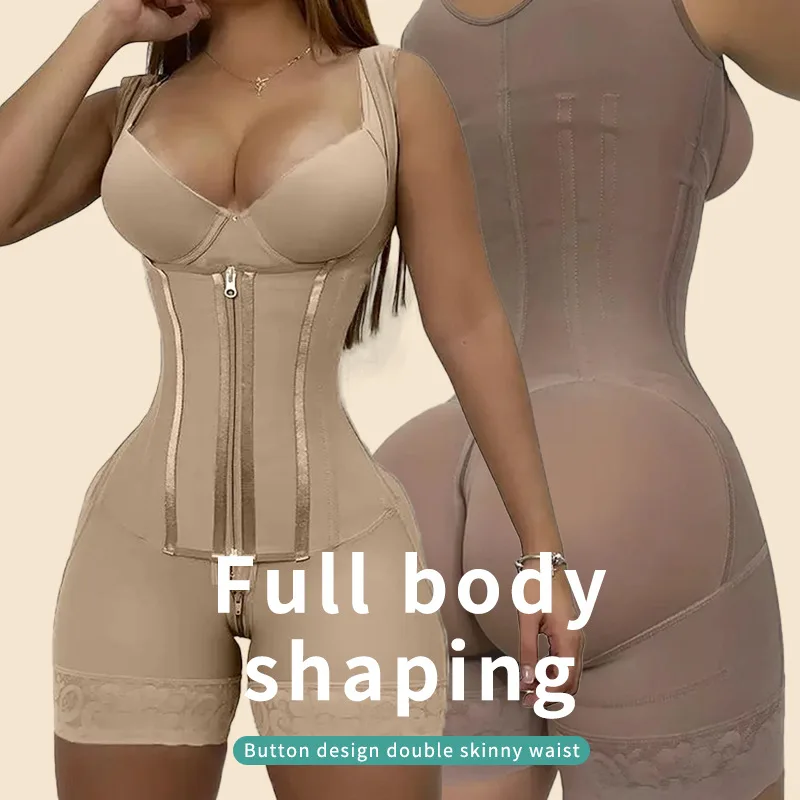 AfruliA High Compression Bodysuits Shapewear Double Tummy Control Belt for Waist Trainer Fajas Colombian Girdle Full Body Shaper