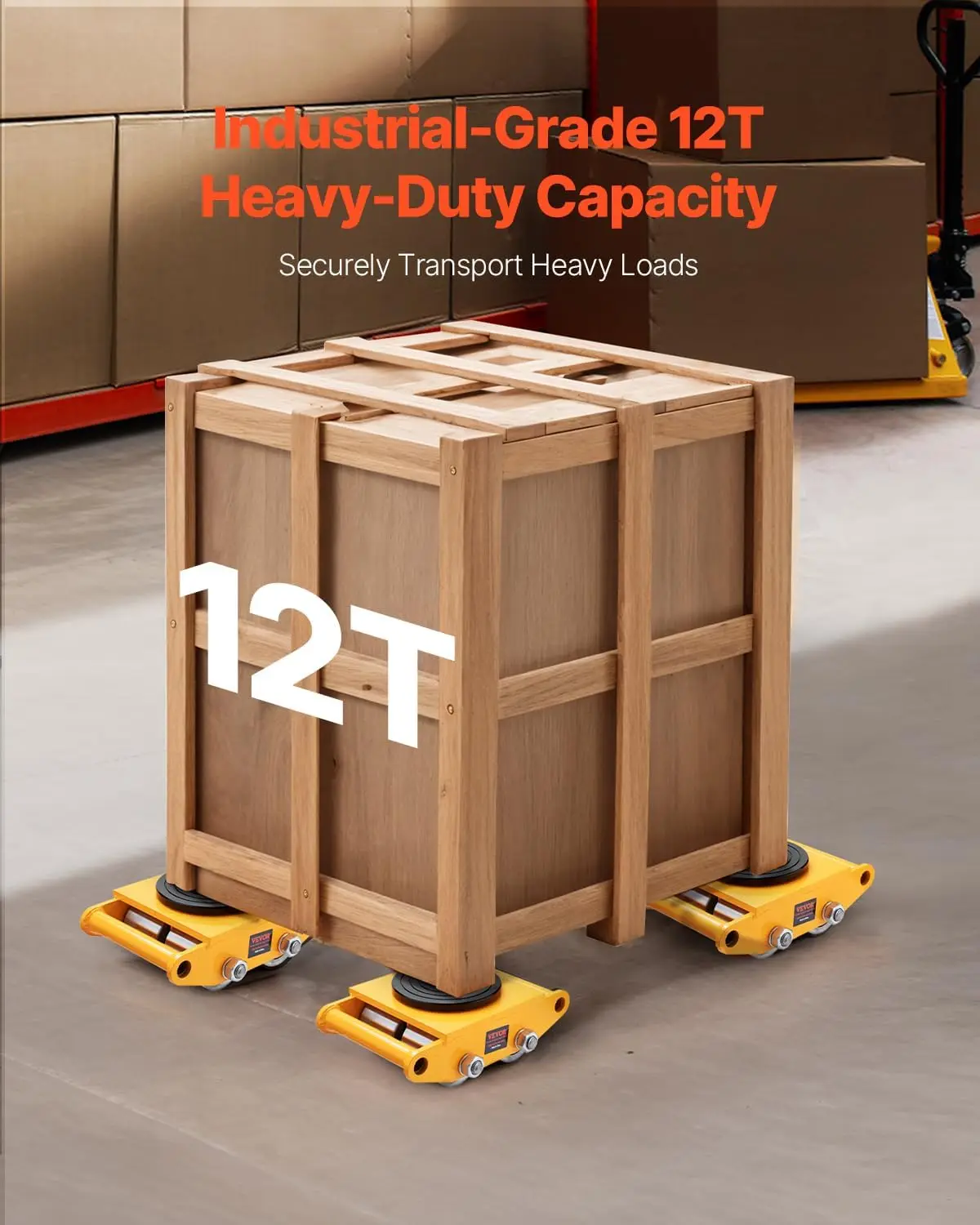 4-Piece Machinery Skate Dolly, 26,455 Lbs, 12T Industrial Machinery Mover, Heavy Duty Carbon Steel, 360° Rotation, Non-Slip Cap,