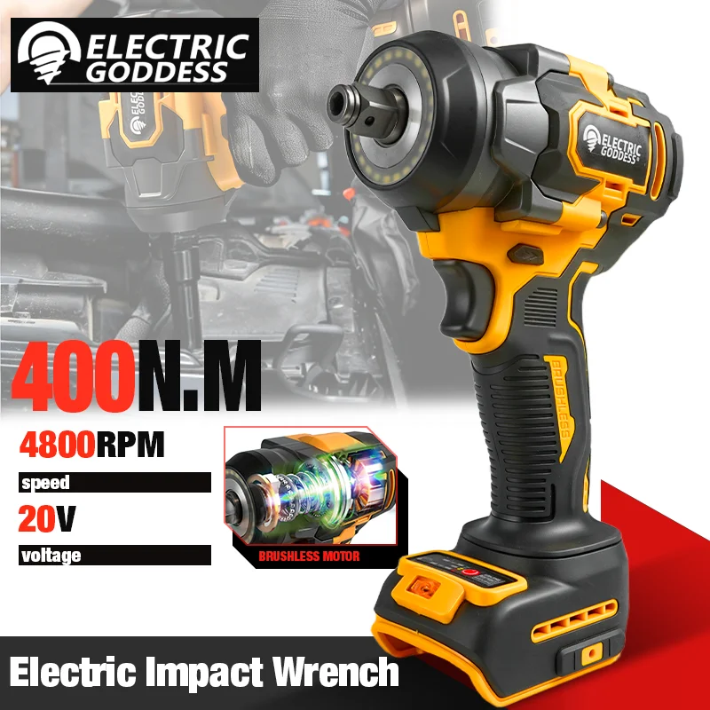 1800W Brushless Electric Impact Wrench 1/2Inch Cordless Electric Wrench 2 in 1 Screwdriver Power Tool For Dewalt 20V Battery Pin
