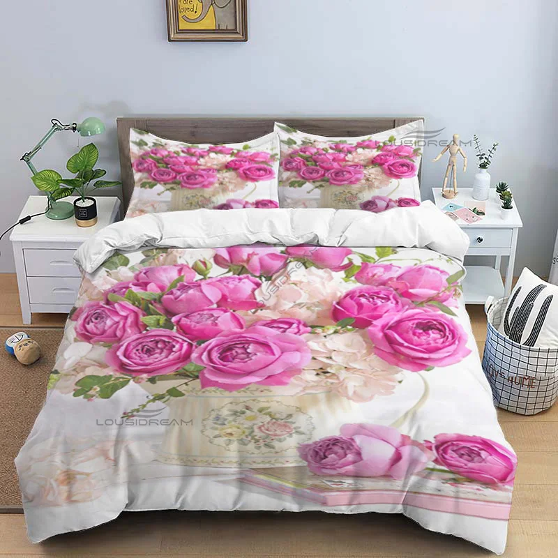 Flower Bouquet Pattern Comforter Bedding Set,Duvet Cover Bed Set Quilt Cover Pillowcase,King Queen Size Bedding Set